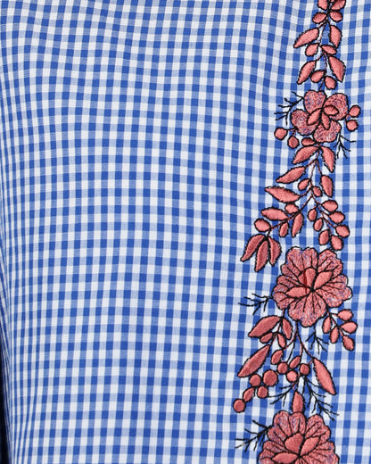 Blue Gingham Crop Shirt With Embroidery-2910