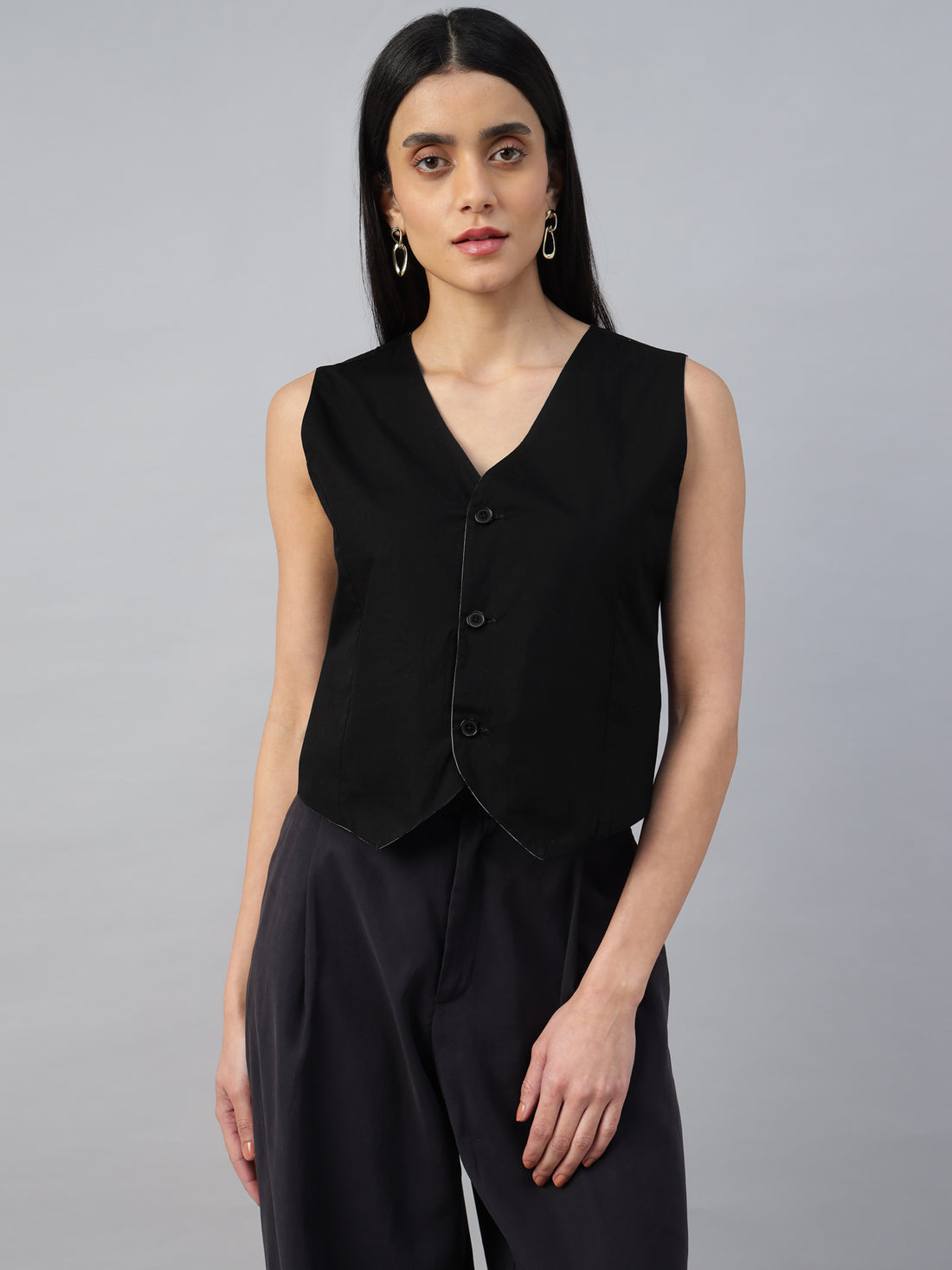 V-neck Reversible with stripped front and solid black sleeveless waist coat - 2943