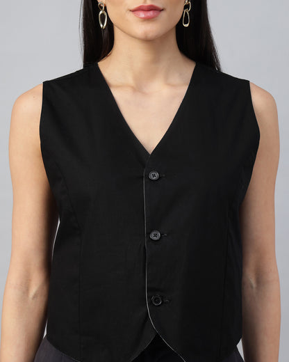 V-neck Reversible with stripped front and solid black sleeveless waist coat - 2943