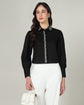 Women's Black Poplin Crop Shirt With Embroidery – Perfect for Casual Evenings - 3094