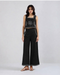 Sands Of India Women’s Black Cotton Co-ord Set with Contrast Embroidery Sleeveless Top with Wide Leg Pants -3114