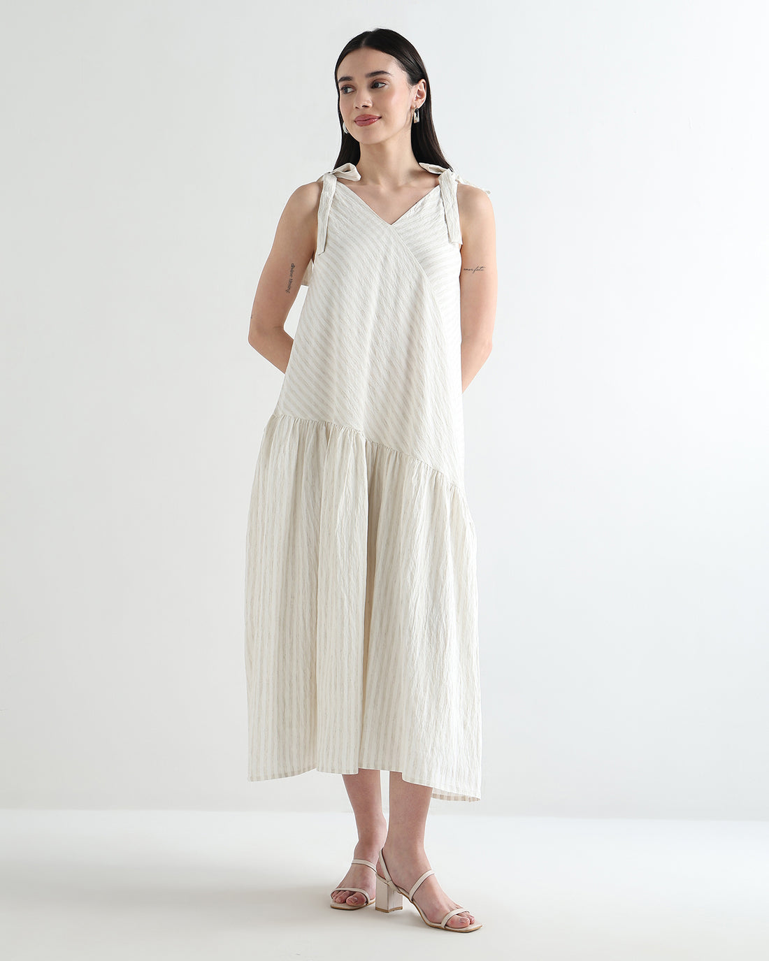 Women’s White Textured Bias-Cut Maxi Dress with Adjustable Straps &amp; Lining - 3109