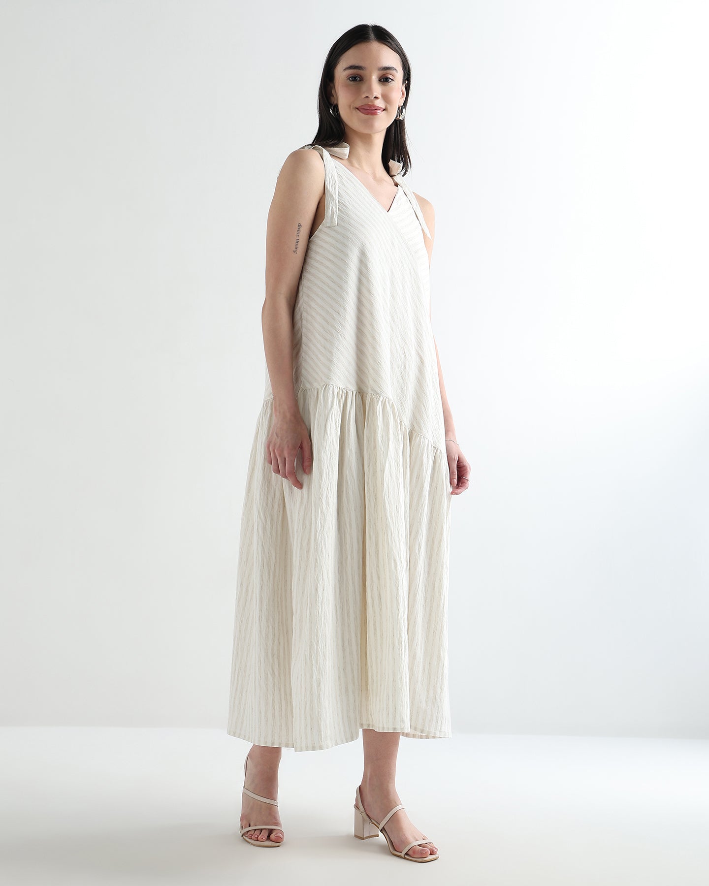 Women’s White Textured Bias-Cut Maxi Dress with Adjustable Straps &amp; Lining - 3109