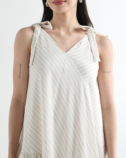 Women’s White Textured Bias-Cut Maxi Dress with Adjustable Straps &amp; Lining - 3109