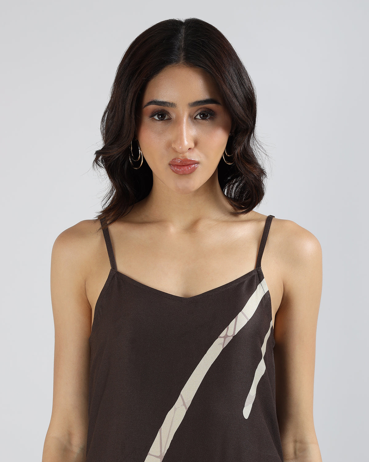 Sands of India Women Abstract Print Asymmetric Hem A-Line Brown Maxi Dress -3121