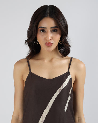Sands of India Women Abstract Print Asymmetric Hem A-Line Brown Maxi Dress -3121