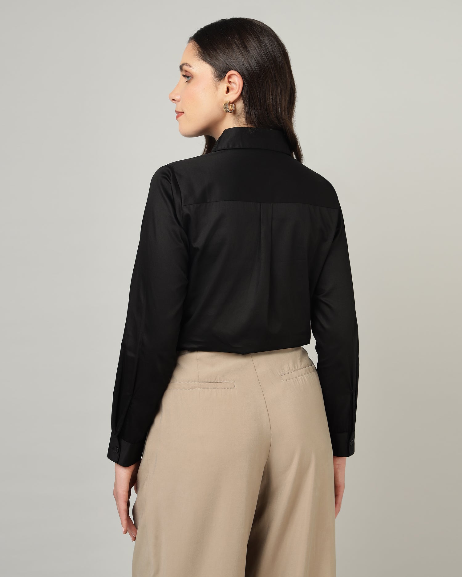 Women’s Black Cotton Satin Regular Fit Shirt -3064