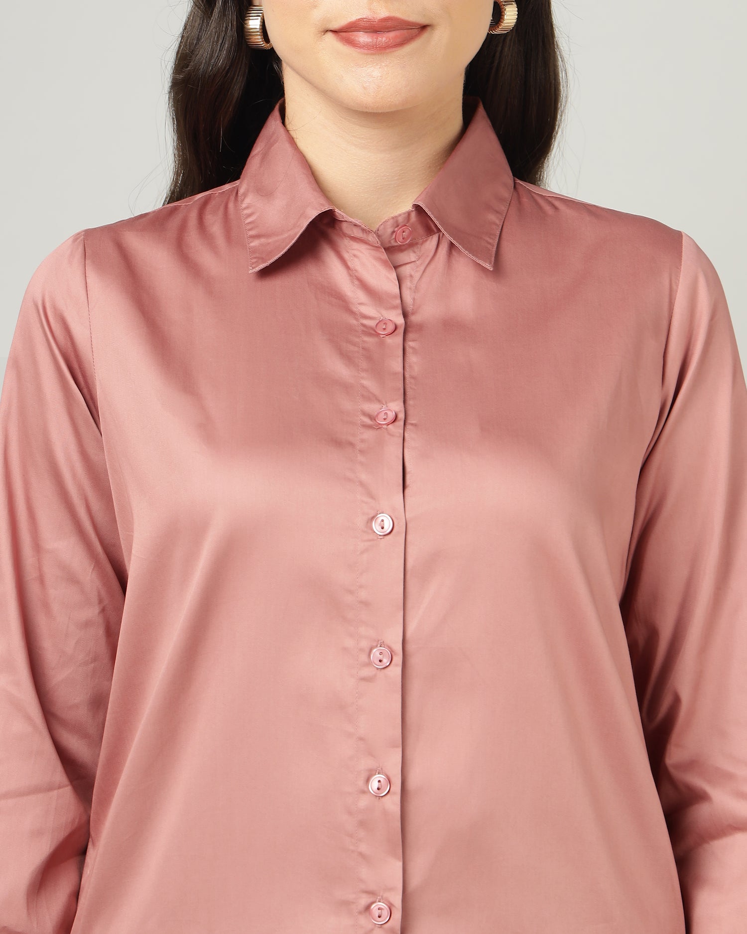 Women’s Pastel Pink Cotton Satin Regular Fit Shirt -3065