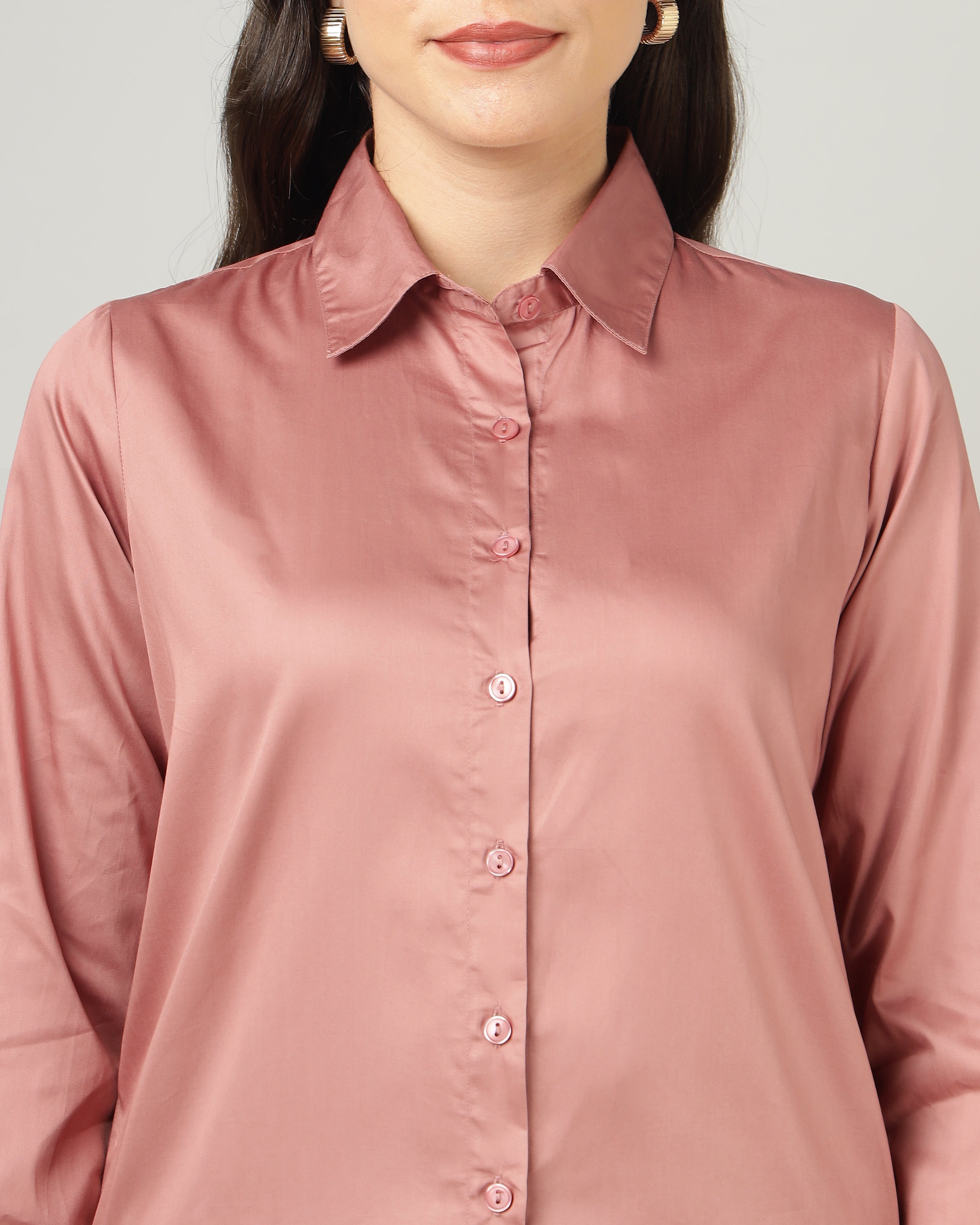 Women’s Pastel Pink Cotton Satin Regular Fit Shirt -3065