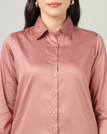 Women’s Pastel Pink Cotton Satin Regular Fit Shirt -3065