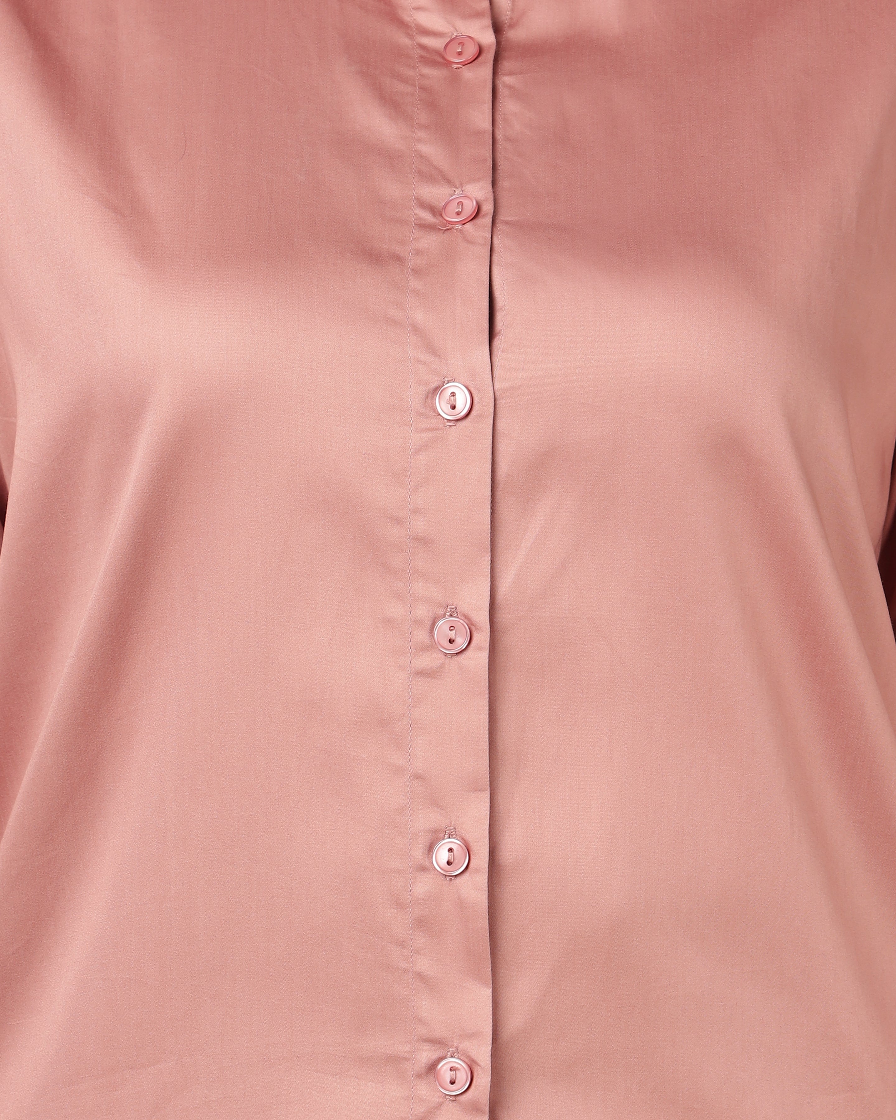 Women’s Pastel Pink Cotton Satin Regular Fit Shirt -3065