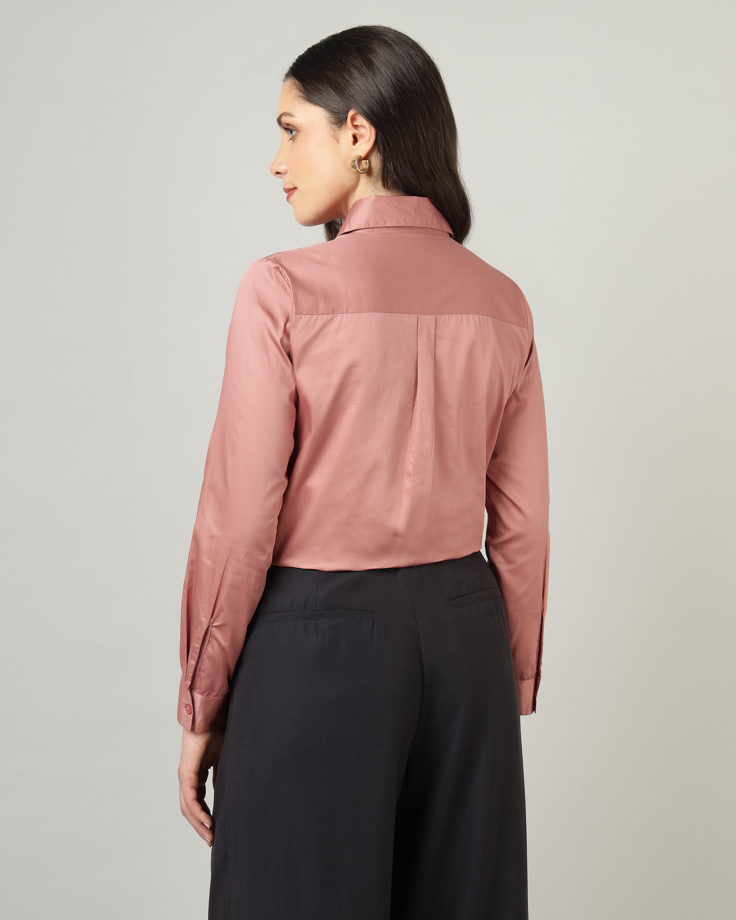 Women’s Pastel Pink Cotton Satin Regular Fit Shirt -3065