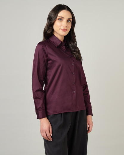 Women’s Pastel Pink Cotton Satin Regular Fit Shirt -3065