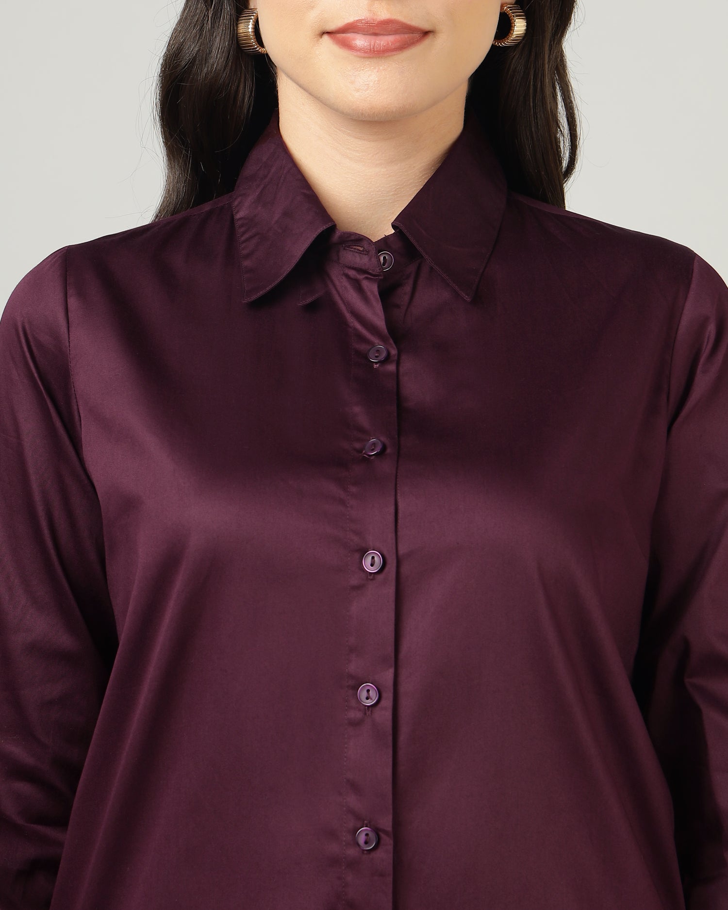 Women’s Purple Cotton Satin Regular Fit Shirt -3066
