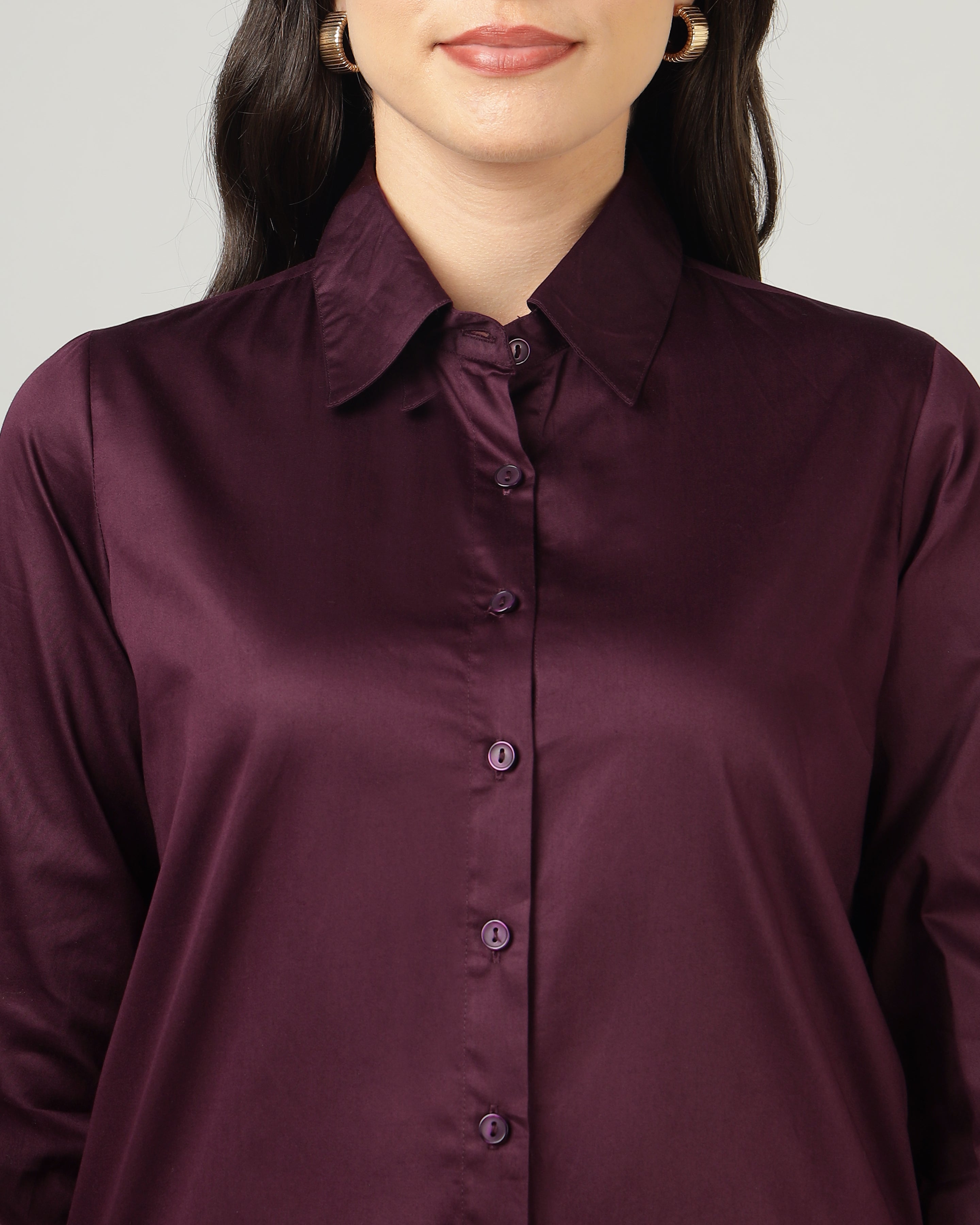 Women’s Purple Cotton Satin Regular Fit Shirt -3066