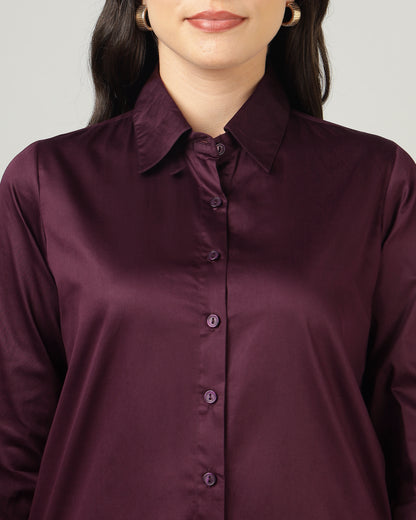 Women’s Purple Cotton Satin Regular Fit Shirt -3066