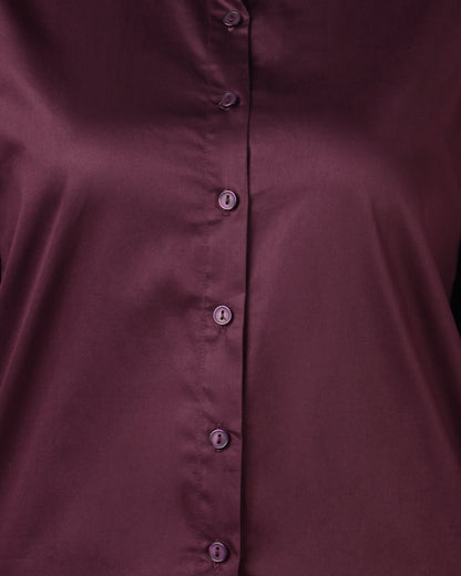 Women’s Purple Cotton Satin Regular Fit Shirt -3066