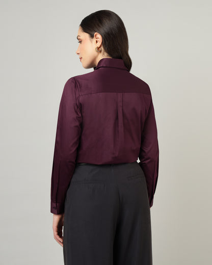 Women’s Purple Cotton Satin Regular Fit Shirt -3066