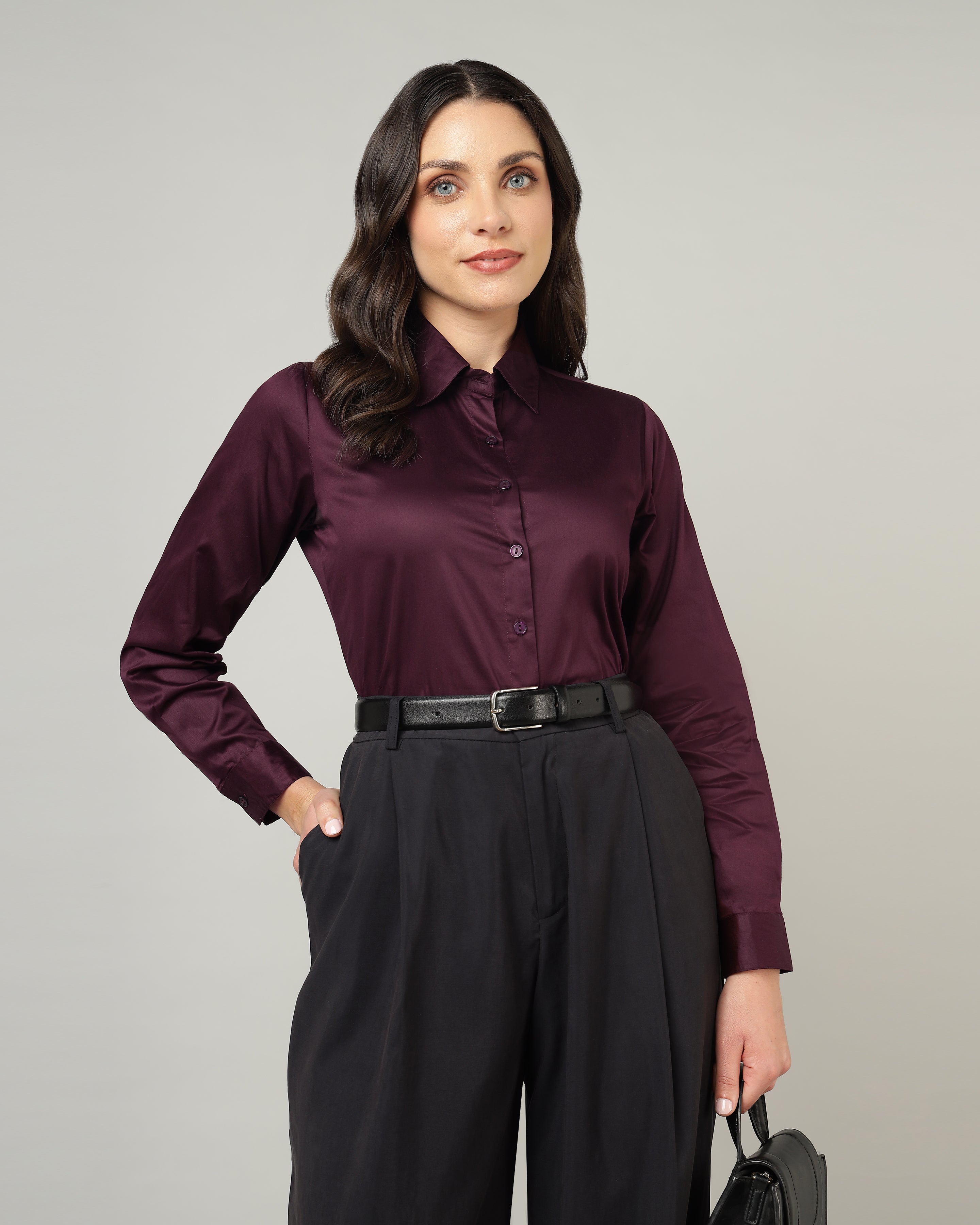 Women’s Pastel Pink Cotton Satin Regular Fit Shirt -3065