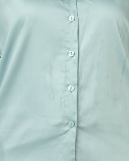 Women’s Pastel Blue Cotton Satin Regular Fit Shirt- 3068
