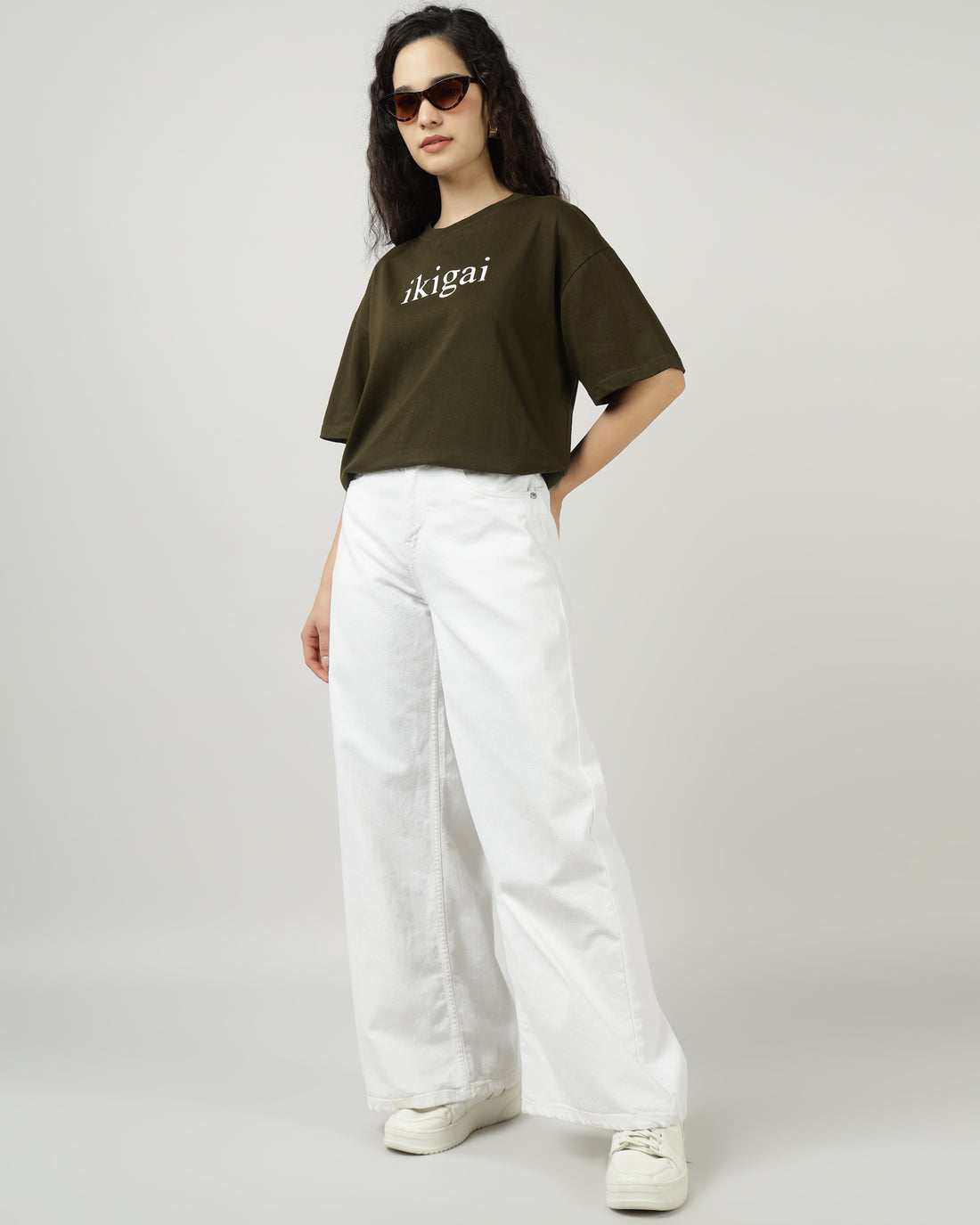 Sands Of India Women Olive Ikigai Oversized T-Shirt - Casual Graphic Wear - 2989