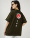 Women Olive Ikigai Oversized T-Shirt - Casual Graphic Wear - 2989