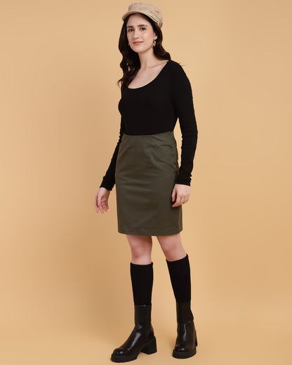 Dark Green Classic Straight-Cut Skirt-2939