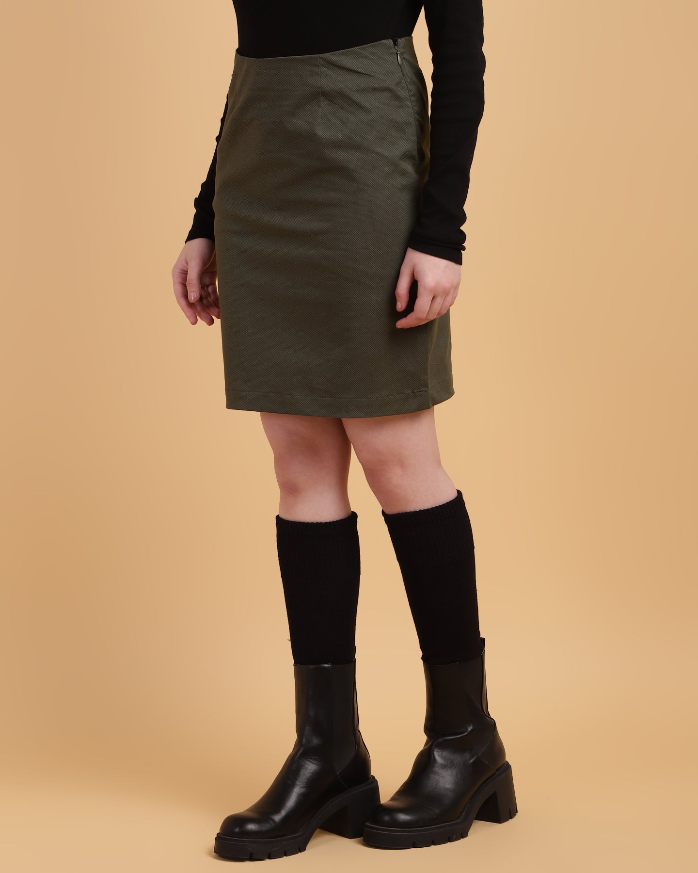 Dark Green Classic Straight-Cut Skirt-2939