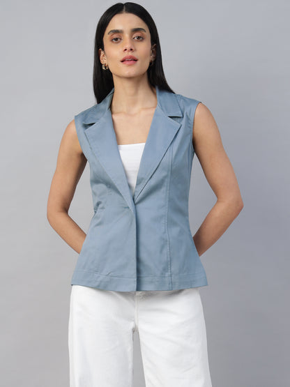 BLUE SLEEVELESS BLAZER JACKET-2962