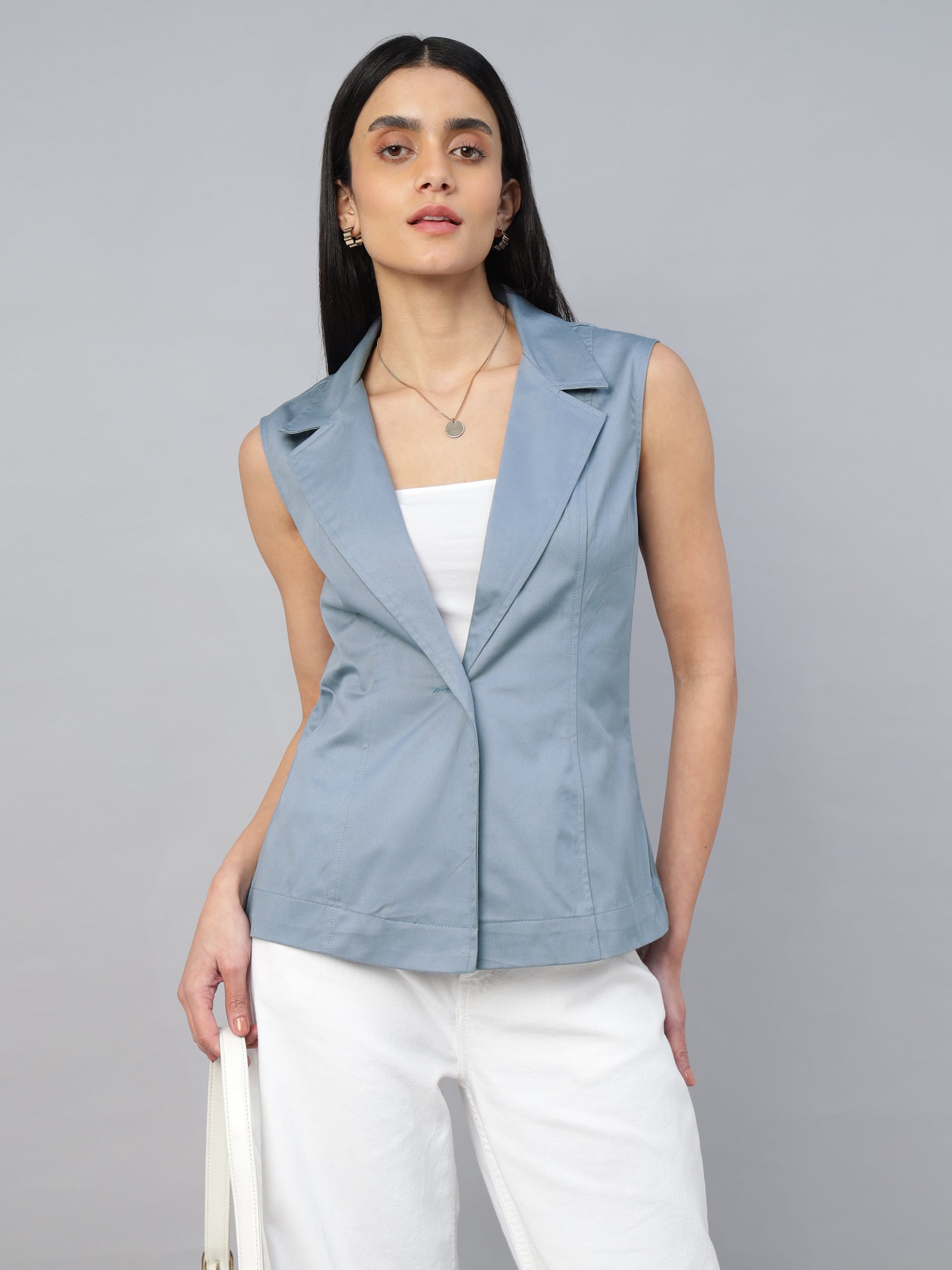 BLUE SLEEVELESS BLAZER JACKET-2962