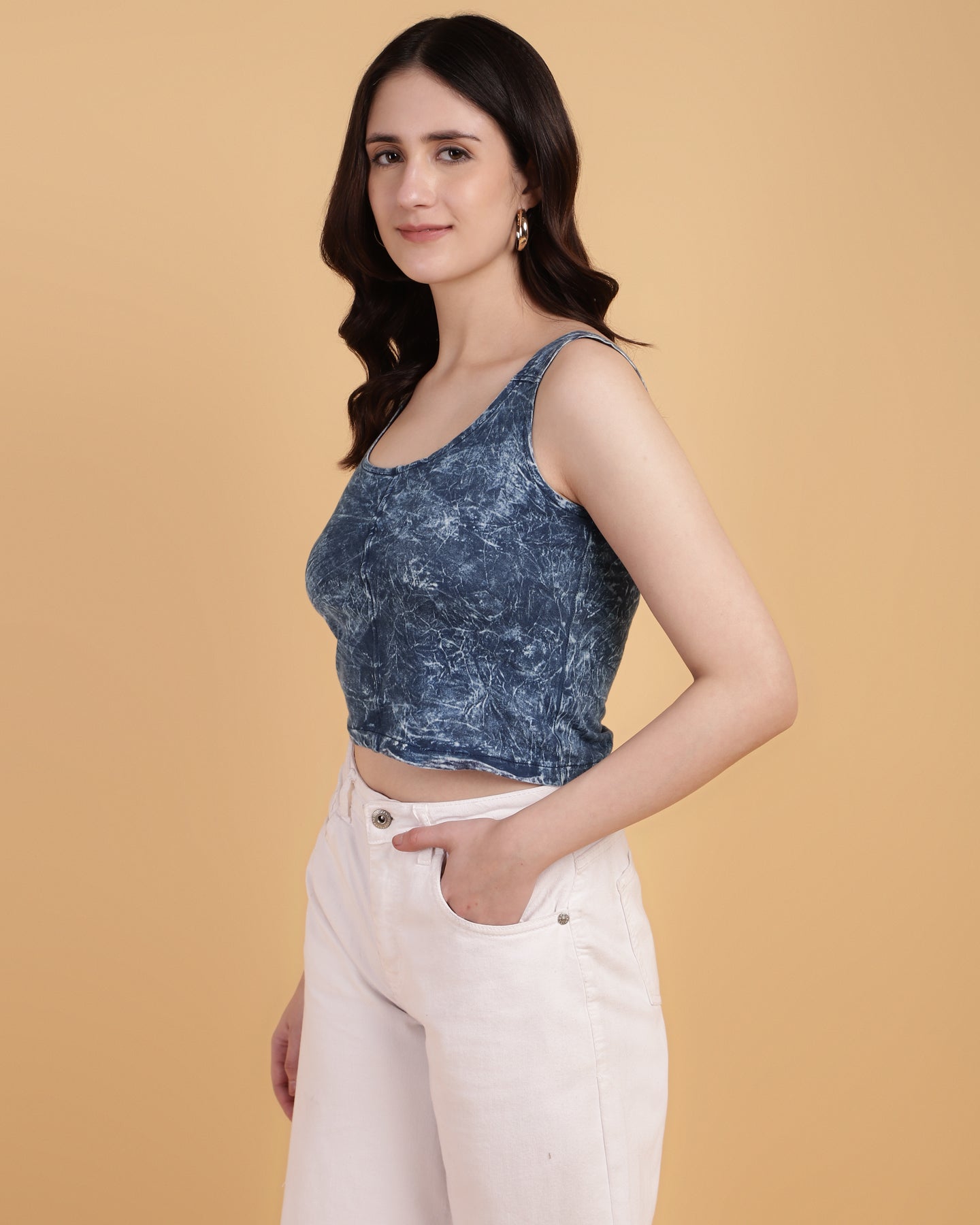 Towel Wash Indigo Crop Top-2863