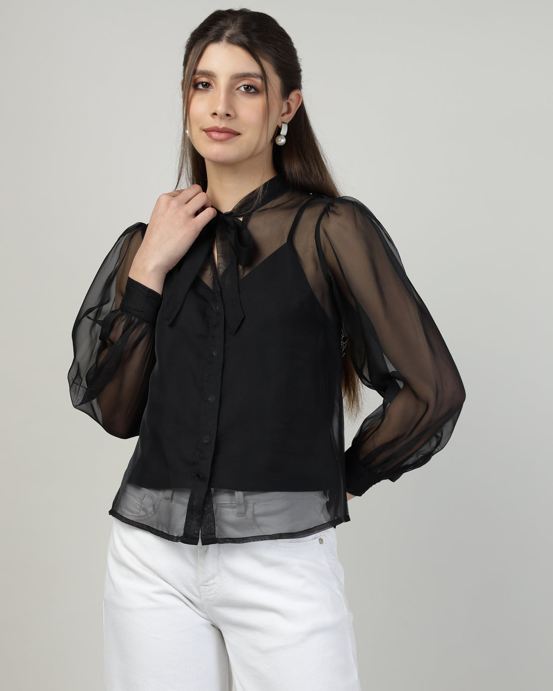 Black Organza embroidered shirt - 2988