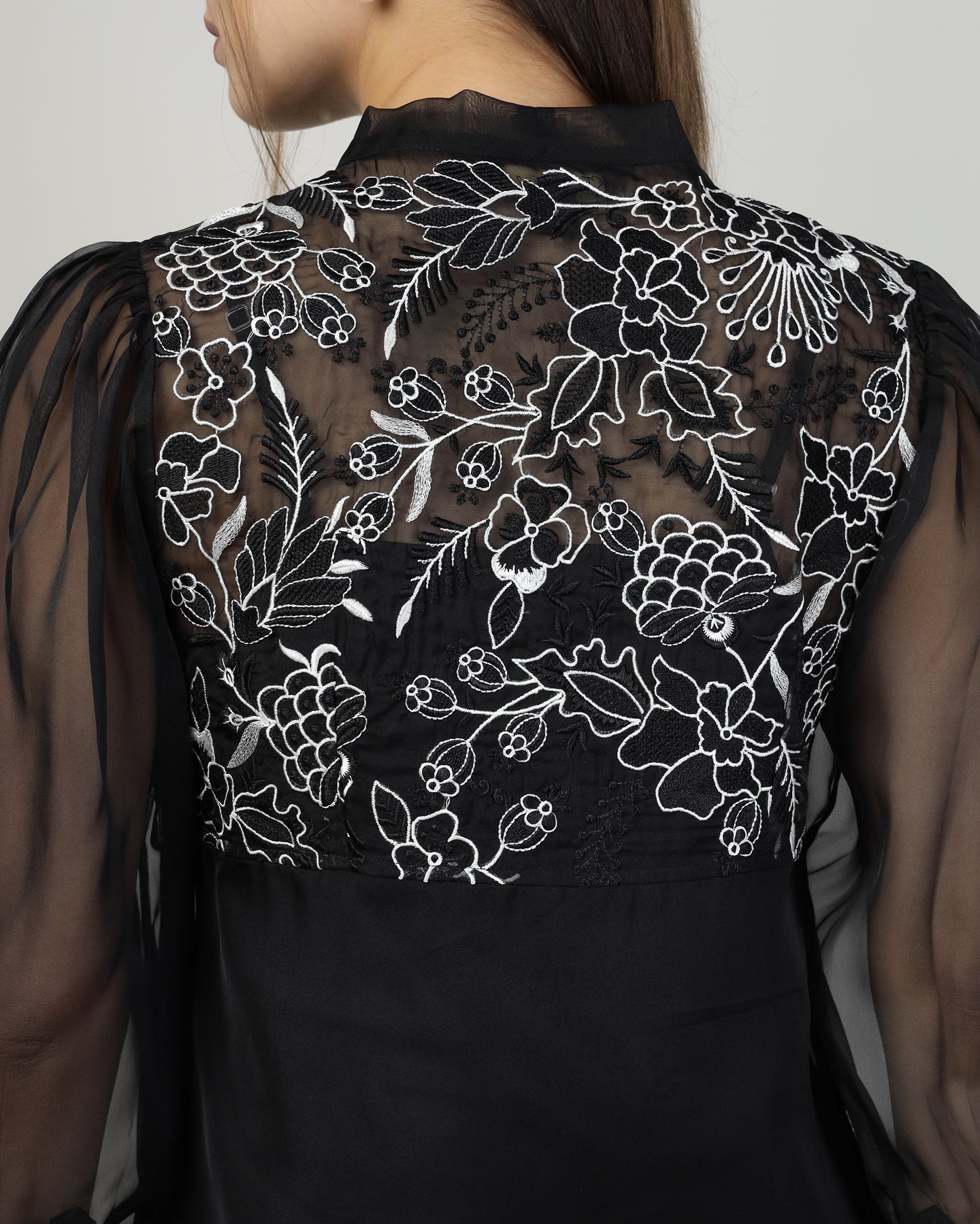 Black Organza embroidered shirt - 2988