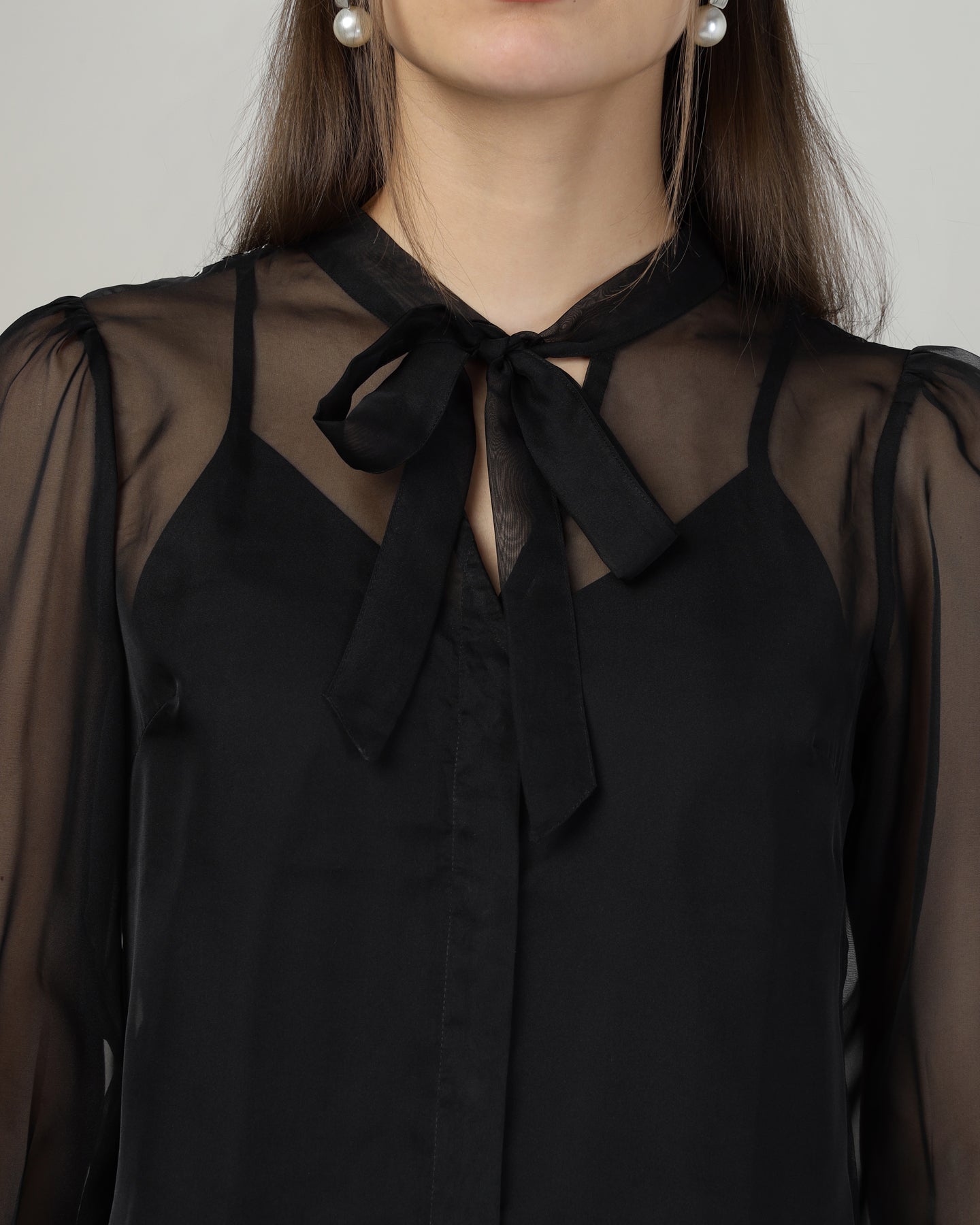Black Organza embroidered shirt - 2988