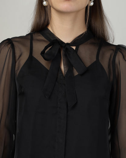 Black Organza embroidered shirt - 2988