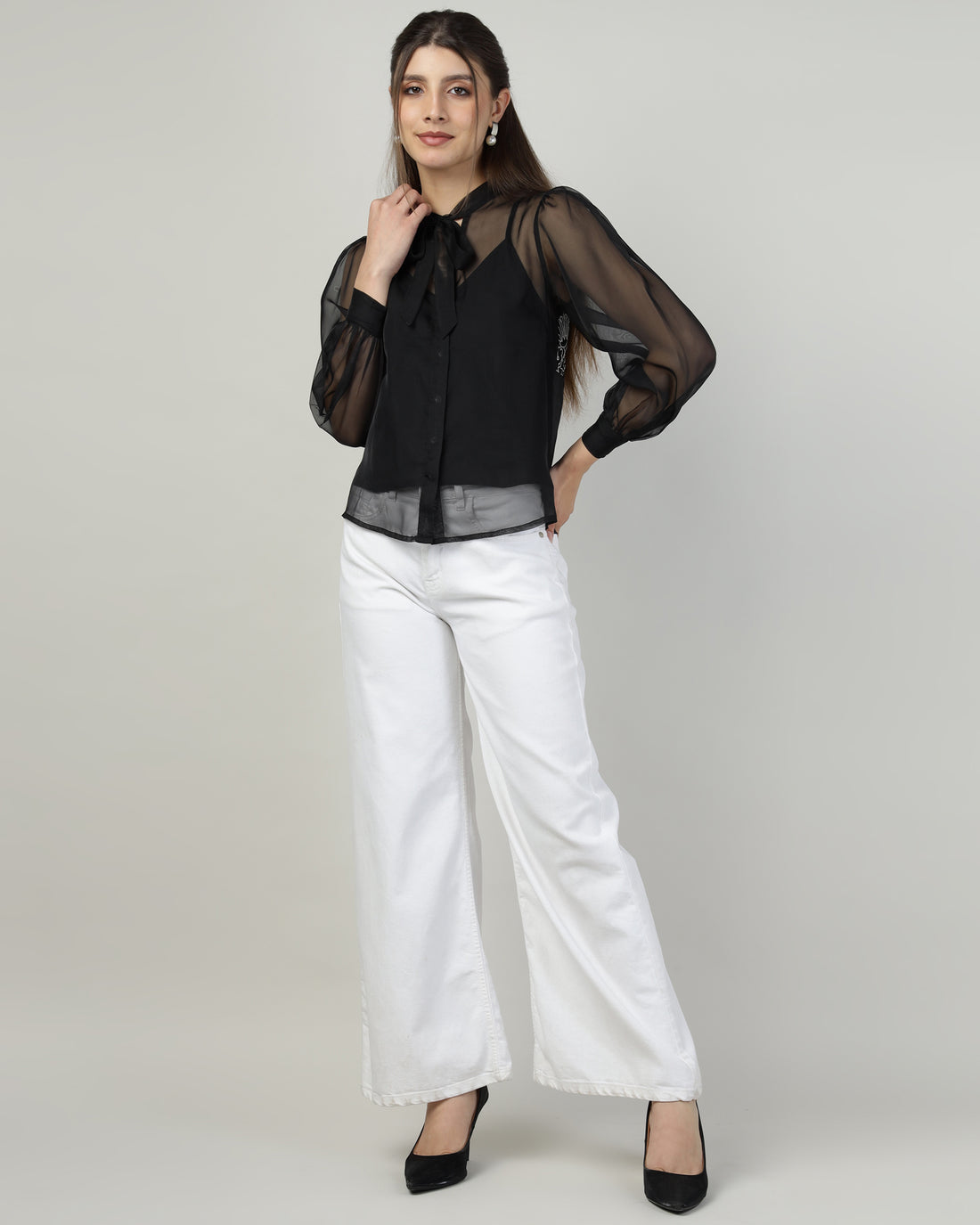 Black Organza embroidered shirt - 2988