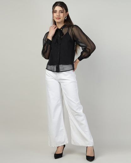 Black Organza embroidered shirt - 2988