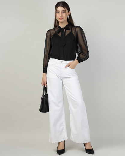 Black Organza embroidered shirt - 2988