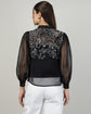 Women’s Black Organza Back Yoke Embroidered Top with Camisole- 2988
