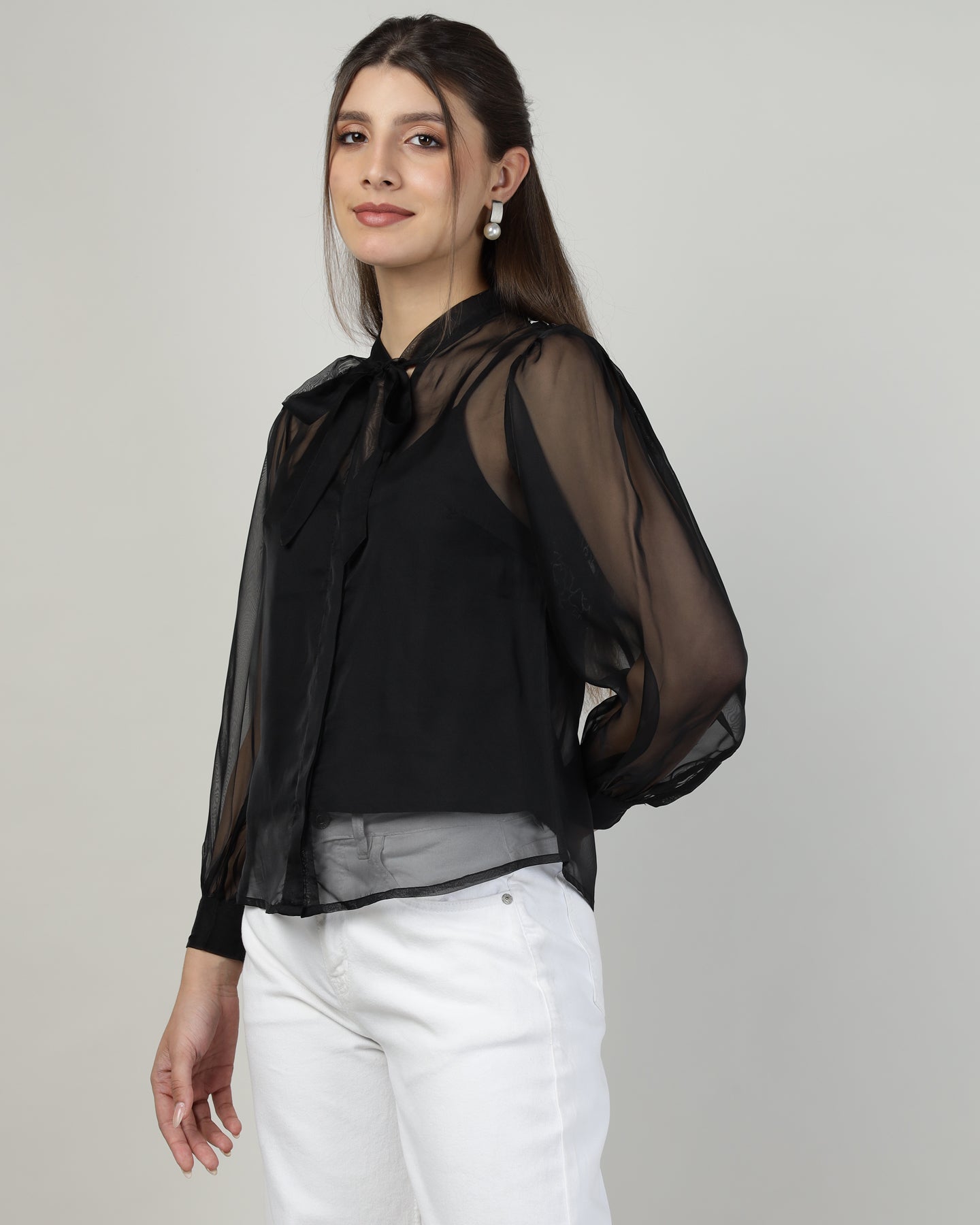 Black Organza embroidered shirt - 2988