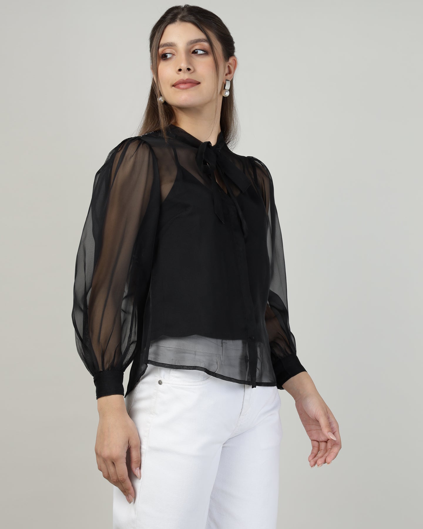 Black Organza embroidered shirt - 2988