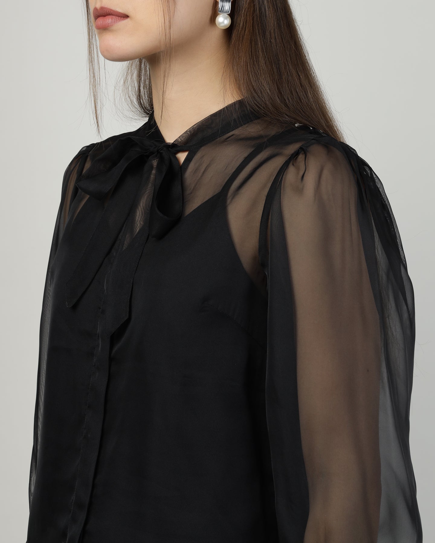 Black Organza embroidered shirt - 2988
