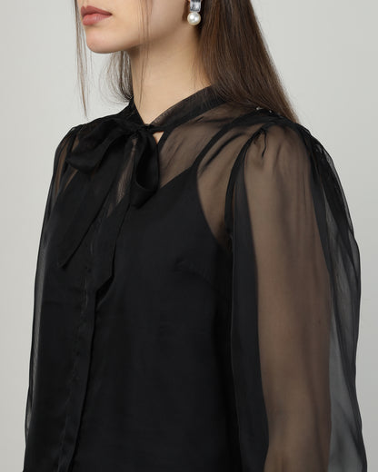 Black Organza embroidered shirt - 2988
