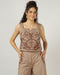 Women's Mocha Fully Embroidered Strap Top- 3040