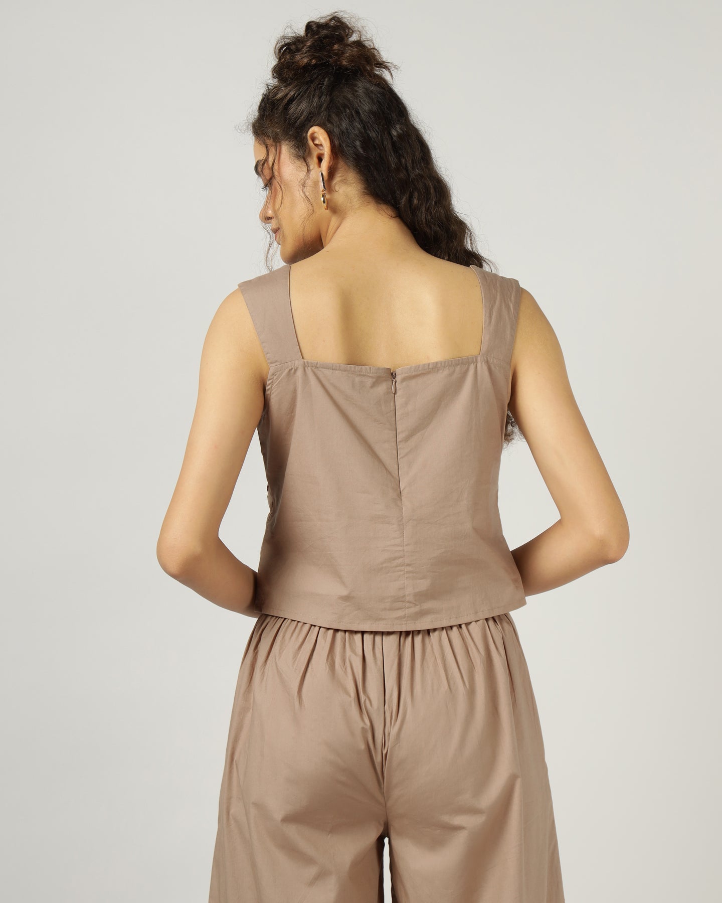 Mocha Poplin Embroidered co-ord set - 3039