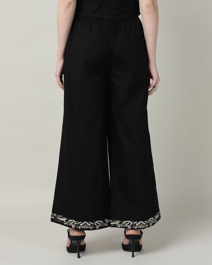 Women’s Black Embroidered Wide-Leg Trousers-3103