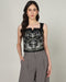 Women's Black Fully Embroidered Strap Top - 3105