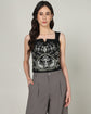 Women's Black Fully Embroidered Strap Top - 3105