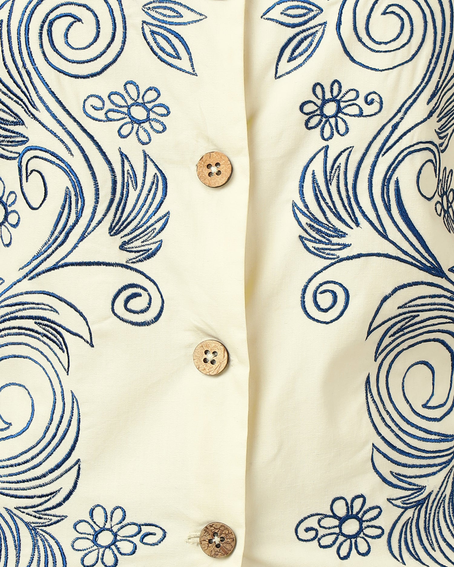 Women’s Blue Embroidered V-Neck Ivory Vest-3076