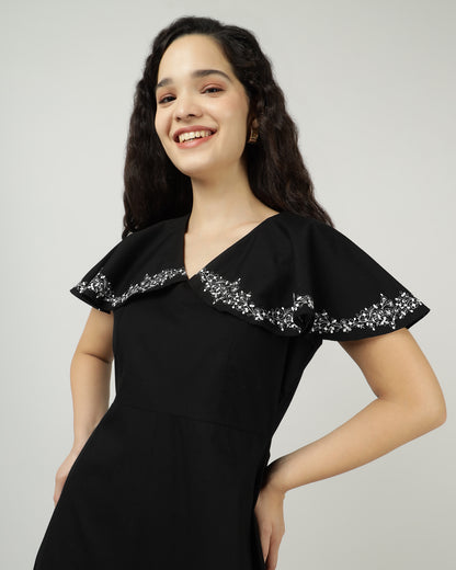 Black Embroidered Maxi Dress - 3008